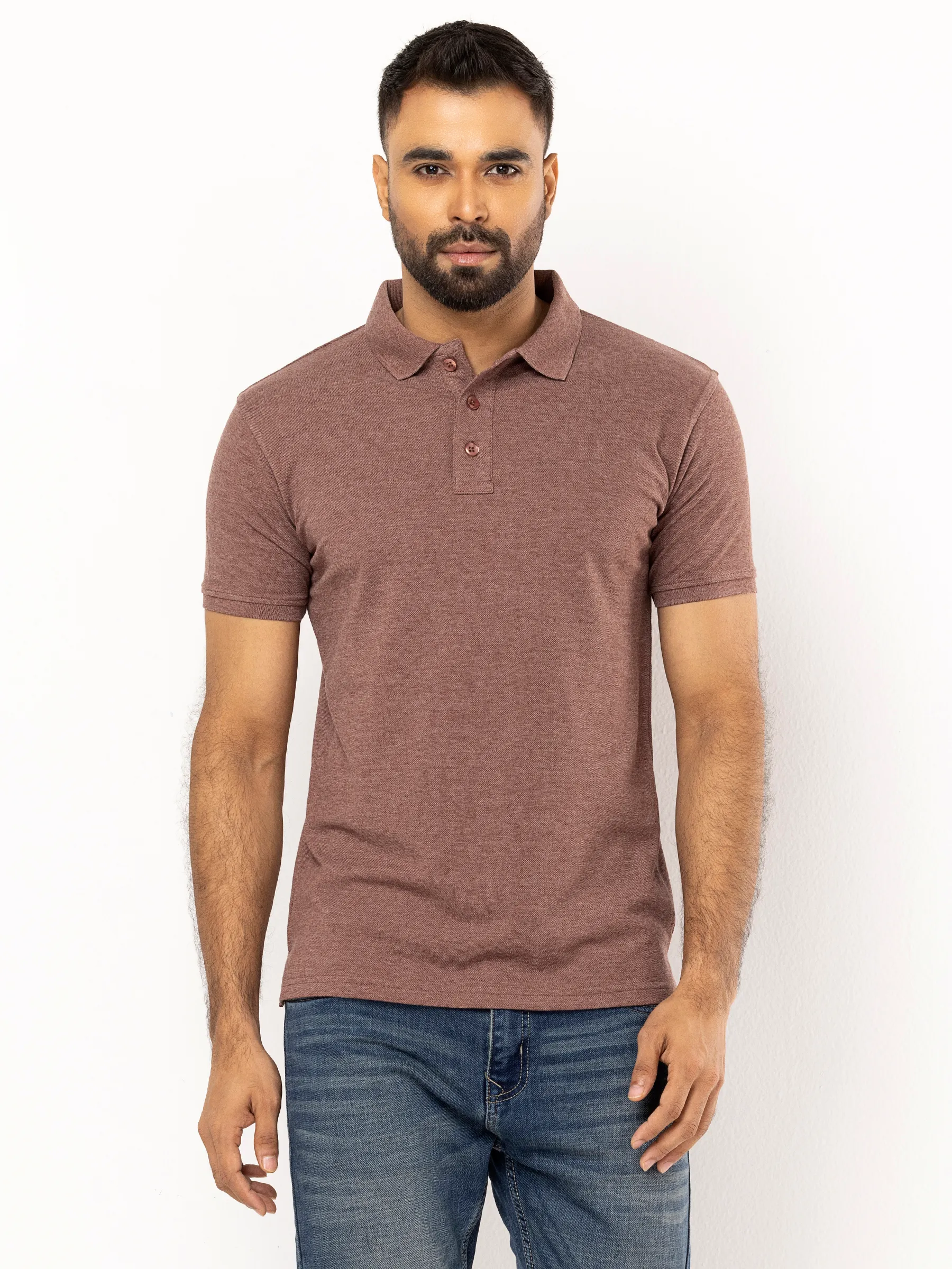 Mauve Mixed Cotton Polo Shirt